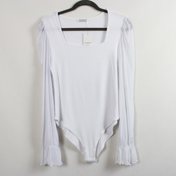 Mangopop Square Neck Sheer Long Sleeve Bodysuit - Picture 15 of 16